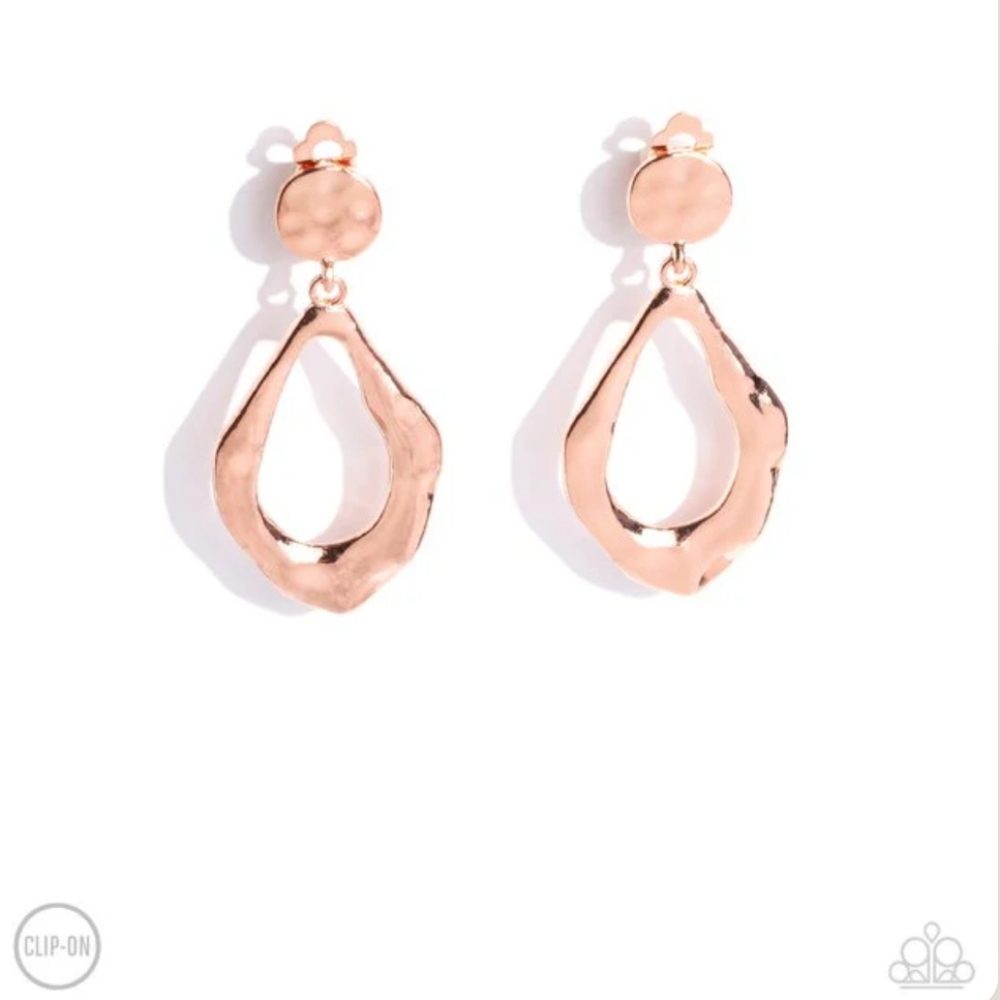 Metallic Mezzanine Copper Clip-On Earrings Teardrop Fashion Jewelry Paparazzi
